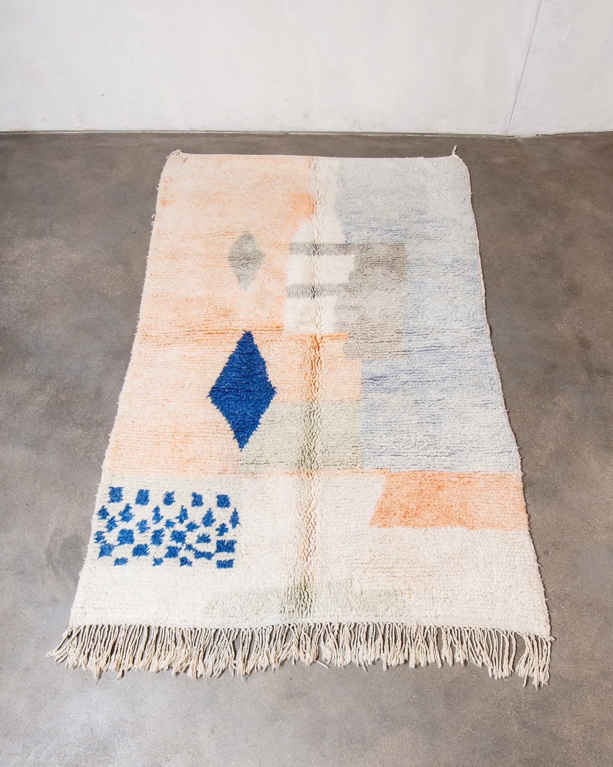 Modern, designer, handcrafted Berber runner rug from Morocco. Vintage carpet with beautiful colours and patterns and fluffy texture.